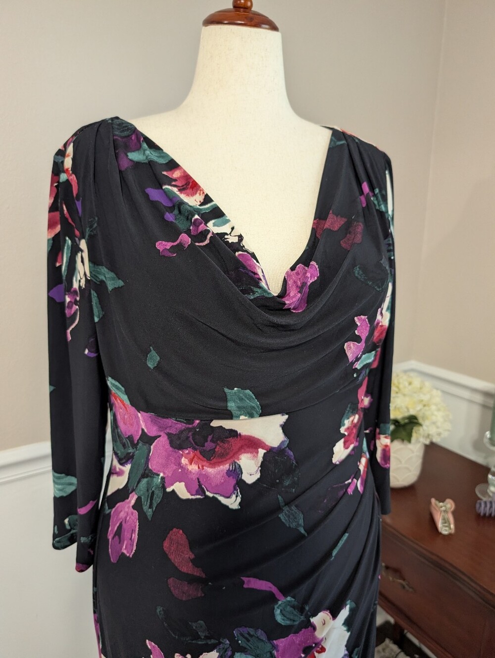 Lauren Ralph Lauren Floral Cowl Neck Dress Size 18 - Picture 2 of 7